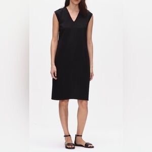 NWT Eileen Fisher Flex Tencel Ponte V-Neck Dress Black Petite M